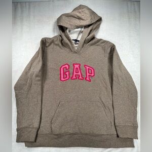 Gap Women Brown Fleece Pullover Hoodie XL Logo Hooded Cotton